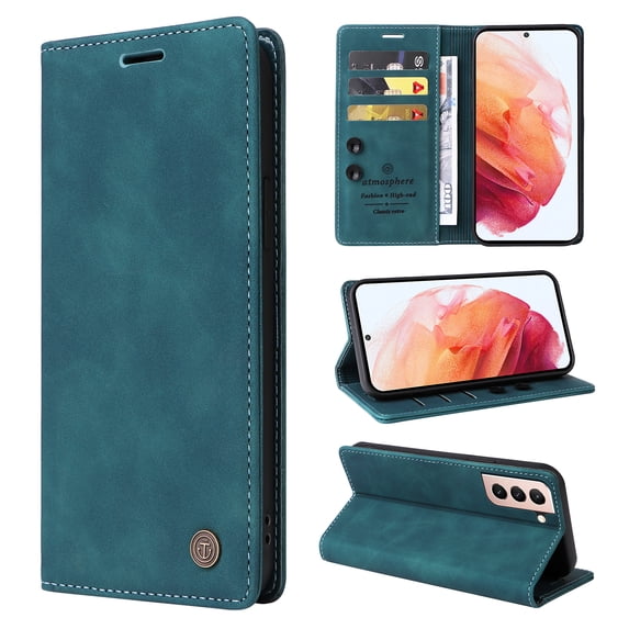 Nalacover Wallet Case for Samsung Galaxy S21 - Flip Purse Case with Card Holder Kickstand Suction Cup, Premium Business PU Leather Shockproof Phone Cover for Samsung Galaxy S21 - Green