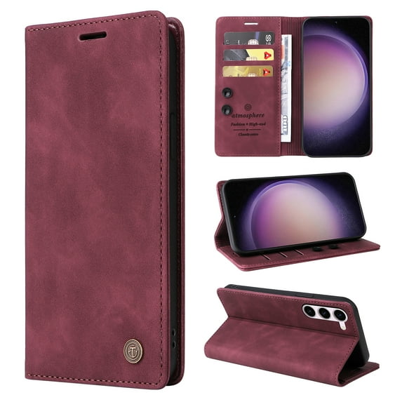 Nalacover Wallet Case for Samsung Galaxy S22 - Flip Purse Case with Card Holder Kickstand Suction Cup, Premium Business PU Leather Shockproof Phone Cover for Samsung Galaxy S22 - Red