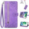 thumbnail image 1 of Nalacover Wallet Case for Samsung Galaxy S22 Plus, Embossed Pattern Design Zipper Pocket Handbag Wrist Strap Premium PU Leather Flip Cover with Card Slots Holder Magnetic Clasp Kickstand Case,Purple, 1 of 11
