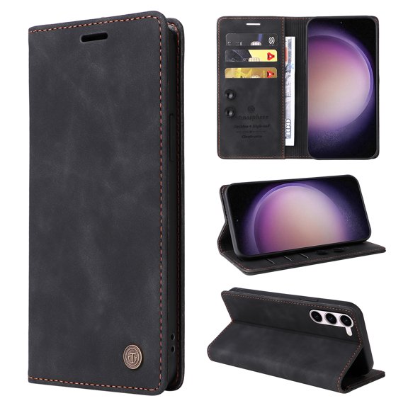 Nalacover Wallet Case for Samsung Galaxy S22 Plus - Flip Purse Case with Card Holder Kickstand Suction Cup, Premium Business PU Leather Shockproof Phone Cover for Samsung Galaxy S22 Plus - Black