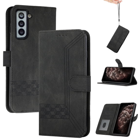 Nalacover Wallet Case For Samsung Galaxy S22 Plus,Luxury Premium PU Leather and Soft TPU Magnetic Flip Stand Card Slots with Detachable Wrist Strap Shockproof 360 Protection Cover,Black