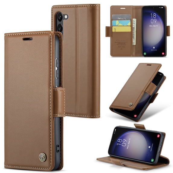 Nalacover Wallet Case for Samsung Galaxy S22, Premium PU Leather RFID Blocking Magnetic Clasp Cover with Card Slots Holder Kickstand TPU Shockproof Case for Samsung Galaxy S22,Brown