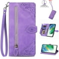 thumbnail image 1 of Nalacover Wallet Case for Samsung Galaxy S22 Ultra, Embossed Pattern Design Zipper Pocket Handbag Wrist Strap Premium PU Leather Flip Cover with Card Slots Holder Magnetic Clasp Kickstand Case,Purple, 1 of 11