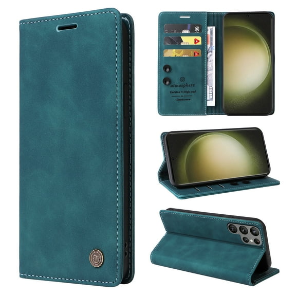 Nalacover Wallet Case for Samsung Galaxy S22 Ultra - Flip Purse Case with Card Holder Kickstand Suction Cup, Premium Business PU Leather Shockproof Phone Cover for Samsung Galaxy S22 Ultra - Green