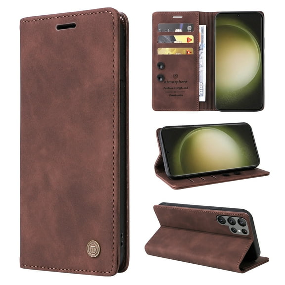 Nalacover Wallet Case for Samsung Galaxy S22 Ultra - Flip Purse Case with Card Holder Kickstand Suction Cup, Premium Business PU Leather Shockproof Phone Cover for Samsung Galaxy S22 Ultra - Coffee