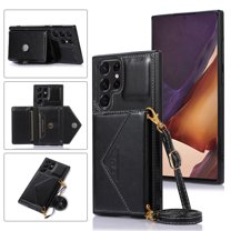 Nalacover Wallet Case for Samsung Galaxy S22 Ultra,Luxury PU Leather Soft TPU Magnetic Clasp Flip Credit Card Slots Kickstand Back Cover with Detachable Crossbody Lanyard Strap.Black