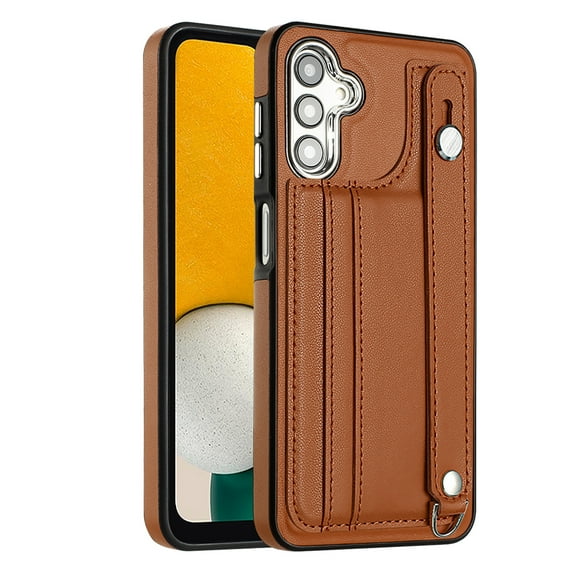 Nalacover Wallet Case for Samsung Galaxy S23 FE, Business PU Leather Unique Design Wristband Kickstand Credit Card Holder Slots Shockproof Scratch Resistant Phone Case for Samsung Galaxy S23 FE,Brown