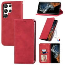 Nalacover Wallet Case for Samsung Galaxy S23 Ultra, Card Slots Holder Magnetic Closure Flip Folio Cover with Kickstand Bracket Luxury PU Leather Soft TPU Shockproof Case for Samsung S23 Ultra,Red