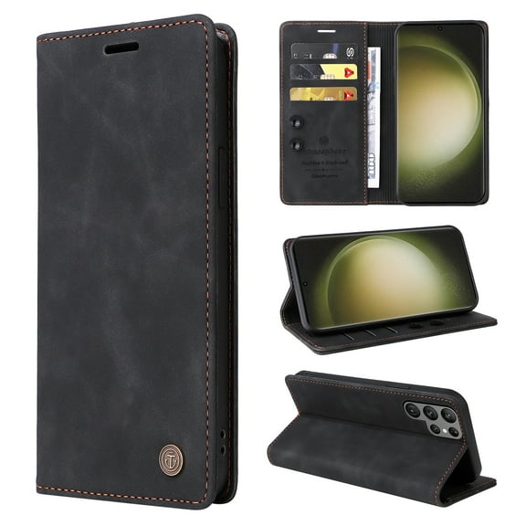 Nalacover Wallet Case for Samsung Galaxy S23 Ultra - Flip Purse Case with Card Holder Kickstand Suction Cup, Premium Business PU Leather Shockproof Phone Cover for Samsung Galaxy S23 Ultra - Black