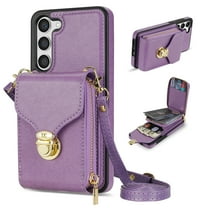 Nalacover Wallet Case for Samsung Galaxy S23,with Removable Adjustable Shoulder Strap,PU Leather Back Zipper Pocket Card Holder Stand Purse Shockproof Phone Case for Women Men,Purple