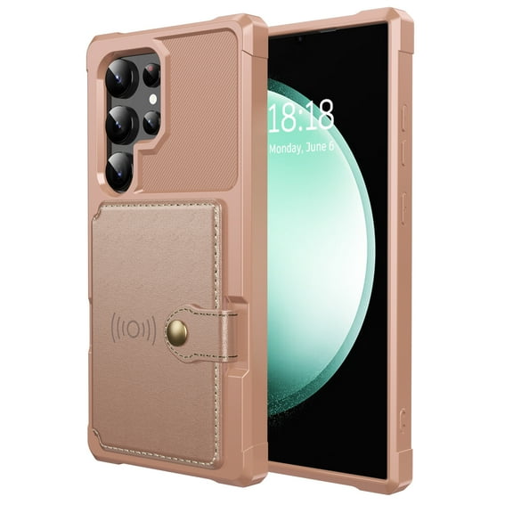 Nalacover Wallet Case for Samsung Galaxy S24 Ultra, Credit Card Slots Holder Luxury PU Leather Cover, Magnetic Car Mount Shockproof Lens Protective Case for Samsung Galaxy S24 Ultra, Rosegold