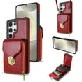thumbnail image 1 of Nalacover Wallet Case for Samsung Galaxy S25 Ultra,with Removable Adjustable Shoulder Strap,PU Leather Back Zipper Pocket Card Holder Stand Purse Shockproof Phone Case for Women Men,Red, 1 of 11