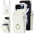 thumbnail image 1 of Nalacover Wallet Case for Samsung Galaxy Z Flip 3, RFID Blocking Crossbody Premium PU Leather Lanyard Shoulder Strap Back Purse Cover with Card Slots Metal Ring Holder Shockproof Case,White, 1 of 7