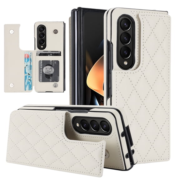 Nalacover Wallet Case for Samsung Galaxy Z Fold3, RFID Blocking Card Slots Holder PU Leather Fashion Back Flip Cover with Kickstand Magnetic Buttons Shockproof Case for Samsung Galaxy Z Fold3,White