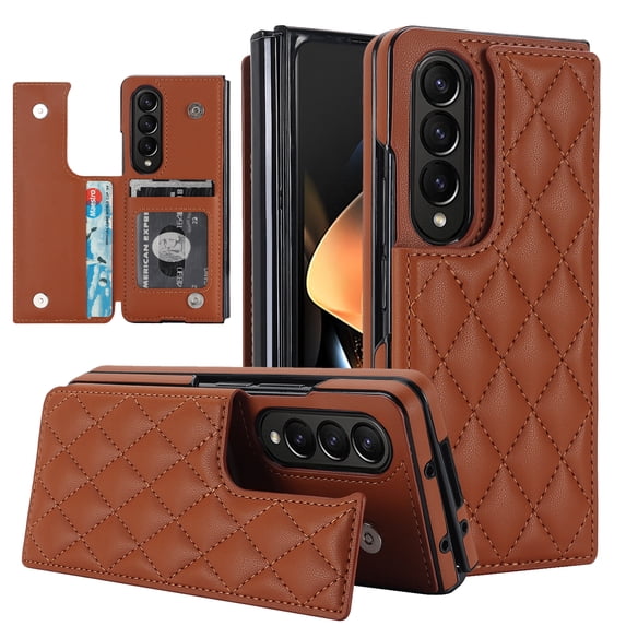 Nalacover Wallet Case for Samsung Galaxy Z Fold4, RFID Blocking Card Slots Holder PU Leather Fashion Back Flip Cover with Kickstand Magnetic Buttons Shockproof Case for Samsung Galaxy Z Fold4,Brown