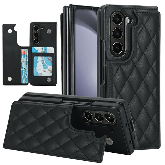 Nalacover Wallet Case for Samsung Galaxy Z Fold5, RFID Blocking Card Slots Holder PU Leather Fashion Back Flip Cover with Kickstand Magnetic Buttons Shockproof Case for Samsung Galaxy Z Fold5,Black