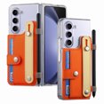 thumbnail image 1 of Nalacover Wallet Case for Samsung Galaxy Z Fold5 Wristband Hand Strap Rugged PC Clear Cover, Premium PU Leather Card Slots Kickstand Shockproof Case with Pen Slot, Orange, 1 of 7