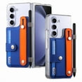 thumbnail image 1 of Nalacover Wallet Case for Samsung Galaxy Z Fold5 Wristband Hand Strap Rugged PC Clear Cover, Premium PU Leather Card Slots Kickstand Shockproof Case with Pen Slot, Blue, 1 of 7