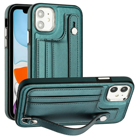 Nalacover Wallet Case for iPhone 11, Business PU Leather Unique Design Wristband Kickstand Credit Card Holder Slots Shockproof Scratch Resistant Phone Case for iPhone 11,Green