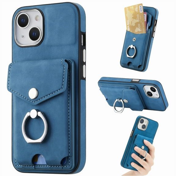 Nalacover Wallet Case for iPhone 12, Premium Leather Case with Card Holder, 360°Rotation Ring Kickstand, RFID Blocking Protective Magnetic Back Clsoure Case For iPhone 12, Blue