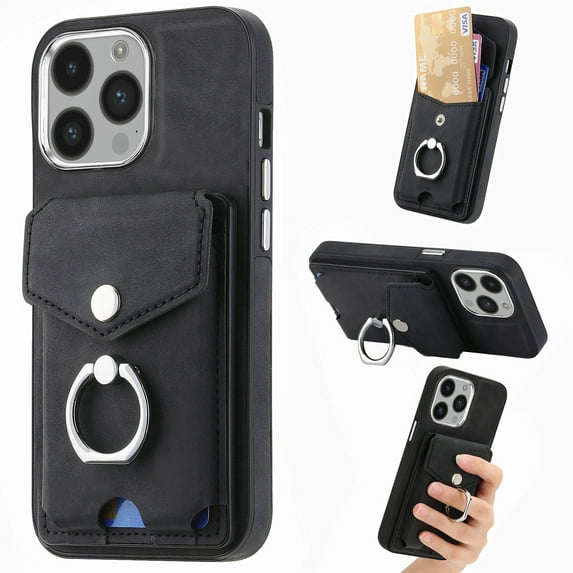 Nalacover Wallet Case for iPhone 12 Pro Max, Premium Leather Case with Card Holder, 360°Rotation Ring Kickstand, RFID Blocking Protective Magnetic Back Clsoure Case For iPhone 12 Pro Max, Black