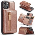 thumbnail image 1 of Nalacover Wallet Case for iPhone 13, 2 in 1 Design Zipper Pocket Luxury Shining PU Leather Cover with Card Slots Holder Magnetic Kickstand Shockproof Anti-Scratch Case,Rosegold, 1 of 11