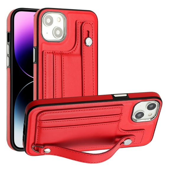 Nalacover Wallet Case for iPhone 13, Business PU Leather Unique Design Wristband Kickstand Credit Card Holder Slots Shockproof Scratch Resistant Phone Case for iPhone 13,Red