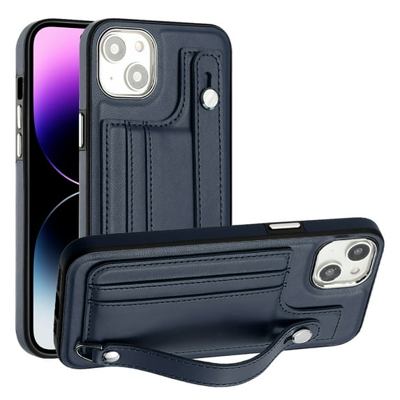 Nalacover Wallet Case for iPhone 13, Business PU Leather Unique Design Wristband Kickstand Credit Card Holder Slots Shockproof Scratch Resistant Phone Case for iPhone 13,Blue