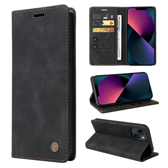 Nalacover Wallet Case for iPhone 13 - Flip Purse Case with Card Holder Kickstand Suction Cup, Premium Business PU Leather Shockproof Phone Cover for iPhone 13 - Black
