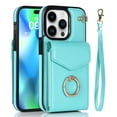 thumbnail image 1 of Nalacover Wallet Case for iPhone 13 Pro, Back Card Slots/Bag Magnetic Button Ring Holder Stand Cover with RFID Blocking Wrist Hand Strap Luxury PU Leather Anti-Shocks Protective Case,Mint, 1 of 9