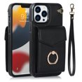 thumbnail image 1 of Nalacover Wallet Case for iPhone 13 Pro Max, Back Card Slots/Bag Magnetic Button Ring Holder Stand Cover with RFID Blocking Wrist Hand Strap Luxury PU Leather Anti-Shocks Protective Case, Black, 1 of 9