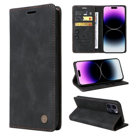 Nalacover Wallet Case for iPhone 13 Pro Max - Flip Purse Case with Card Holder Kickstand Suction Cup, Premium Business PU Leather Shockproof Phone Cover for iPhone 13 Pro Max - Black