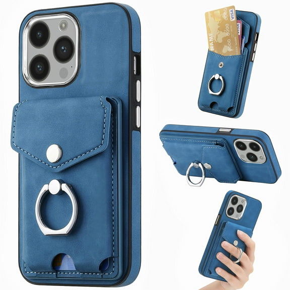 Nalacover Wallet Case for iPhone 13 Pro Max, Premium Leather Case with Card Holder, 360°Rotation Ring Kickstand, RFID Blocking Protective Magnetic Back Clsoure Case For iPhone 13 Pro Max, Blue