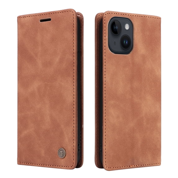 Nalacover Wallet Case for iPhone 14 6.1" - Flip Purse Case with Card Holder Kickstand Suction Cup, Premium Business PU Leather Shockproof Phone Cover for iPhone 14 - Brown