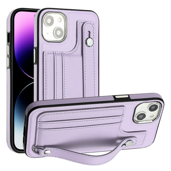 Nalacover Wallet Case for iPhone 14, Business PU Leather Unique Design Wristband Kickstand Credit Card Holder Slots Shockproof Scratch Resistant Phone Case for iPhone 14,Purple