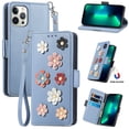 thumbnail image 1 of Nalacover Wallet Case For iPhone 14 Plus 6.7 inch,360 Protection Stylish 3D Flowers PU Leather and Soft TPU Shockproof Flip Card Slots Holder Cover with Detachable Wrist Strap.Blue, 1 of 11