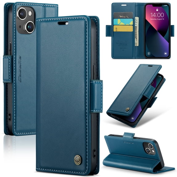 Nalacover Wallet Case for iPhone 14 Plus, Premium PU Leather RFID Blocking Magnetic Clasp Cover with Card Slots Holder Kickstand TPU Shockproof Case for iPhone 14 Plus,Blue