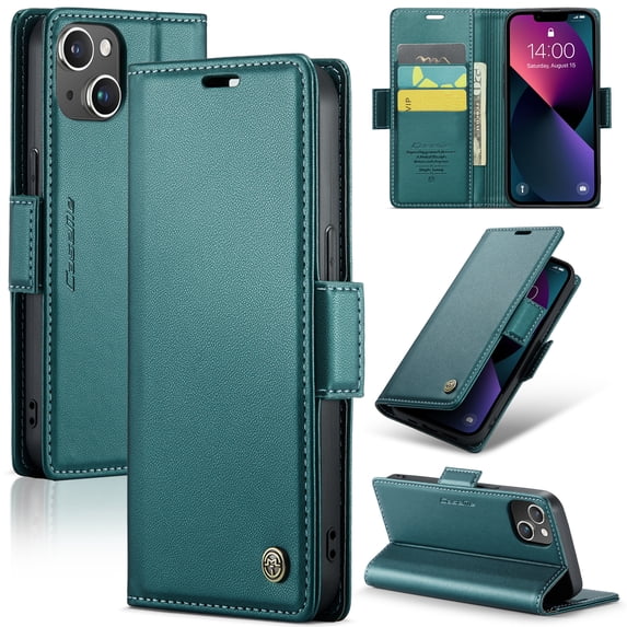 Nalacover Wallet Case for iPhone 14, Premium PU Leather RFID Blocking Magnetic Clasp Cover with Card Slots Holder Kickstand TPU Shockproof Case for iPhone 14,Green
