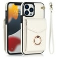 thumbnail image 1 of Nalacover Wallet Case for iPhone 14 Pro, Back Card Slots Ring Holder Kickstand Magnetic Button Cover with RFID Blocking Wrist Hand Strap Luxury PU Leather Shockproof Protective Case, White, 1 of 9