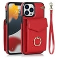 thumbnail image 1 of Nalacover Wallet Case for iPhone 14 Pro, Back Card Slots Ring Holder Kickstand Magnetic Button Cover with RFID Blocking Wrist Hand Strap Luxury PU Leather Shockproof Protective Case, Red, 1 of 9