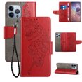 thumbnail image 1 of Nalacover Wallet Case for iPhone 14 Pro Max, Butterfly Embossed Pattern Luxury PU Leather Magnetic Flip Folio Cover with Card Slots Holder Kickstand Wrist Strap Soft Silicone Shockproof Case,Red, 1 of 9