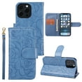 thumbnail image 1 of Nalacover Wallet Case for iPhone 14 Pro Max, Camellia Pattern Premium Elegant PU Leather Wrist Strap Shockproof Flip Cover with Card Slots Holder Magnetic Clasp Kickstand Bracket Folio Case, Blue, 1 of 5