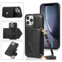 Nalacover Wallet Case for iPhone 14 Pro Max,Luxury PU Leather Soft TPU Magnetic Clasp Flip Credit Card Slots Kickstand Back Cover with Detachable Crossbody Lanyard Strap.For iPhone 14 Pro Max,Black