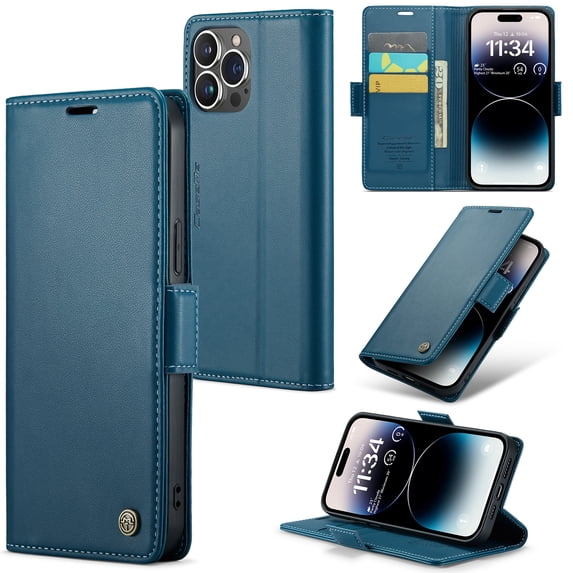 Nalacover Wallet Case for iPhone 14 Pro, Premium PU Leather RFID Blocking Magnetic Clasp Cover with Card Slots Holder Kickstand TPU Shockproof Case for iPhone 14 Pro,Blue