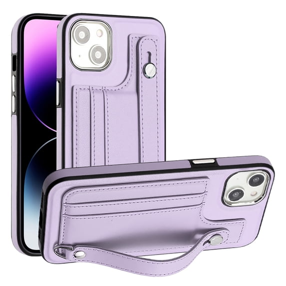 Nalacover Wallet Case for iPhone 15, Business PU Leather Unique Design Wristband Kickstand Credit Card Holder Slots Shockproof Scratch Resistant Phone Case for iPhone 15,Purple