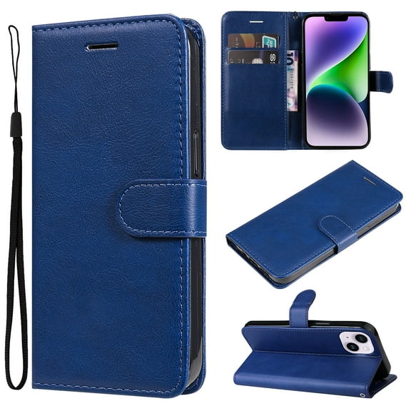 Nalacover Wallet Case for iPhone 15, Card Slots Holder Magnetic Clasp Premium Luxury PU Leather Flip Folio Cover with Kickstand Wrist Strap Soft Silicone Shockproof Case, Blue