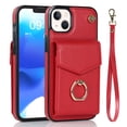 thumbnail image 1 of Nalacover Wallet Case for iPhone 15 Plus with Card Slots, Ring Holder for iPhone 15 Plus Stand Case, Luxury PU Leather RFID Blocking with Wrist Hand Strap Shockproof Protective Cover, Red, 1 of 9