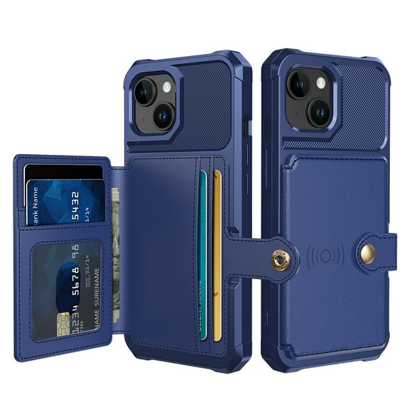 Nalacover Wallet Case for iPhone 15 Plus Credit Card Slots Holder Luxury PU Leather Cover, Magnetic Car Mount Shockproof Lens Protective Case for iPhone 15 Plus, Blue