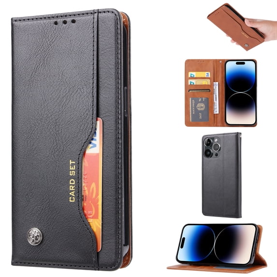 Nalacover Wallet Case for iPhone 15 Pro with Card Slots Holder Kickstand Flip Cover, Premium PU Leather Magnetic Closure TPU Shockproof Full Protection Case, Black