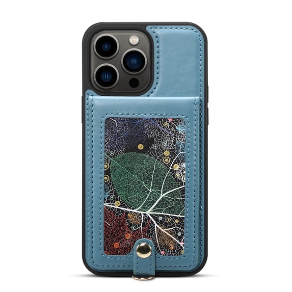 Nalacover Wallet Case for iPhone 15 Pro, Exquisite Leaf Pattern Card Slots Holder Wrist Hand Strap Premium PU Leather Flip Cover with Kickstand Magnetic Clasp Protective Case, Blue